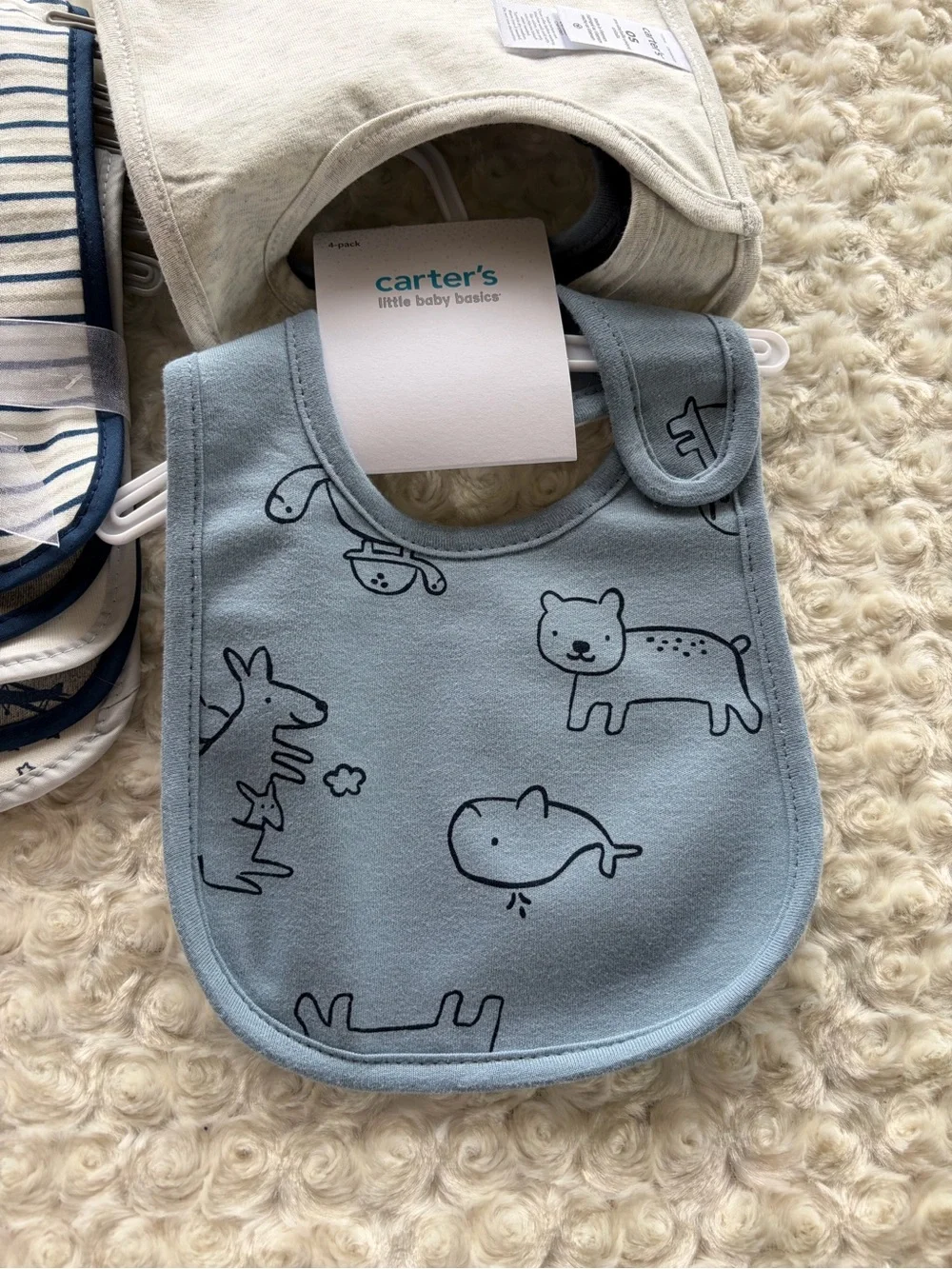 New 8 Piece Baby Boy Bib Set Animals Cars and Stars Navy Blue White and Gray